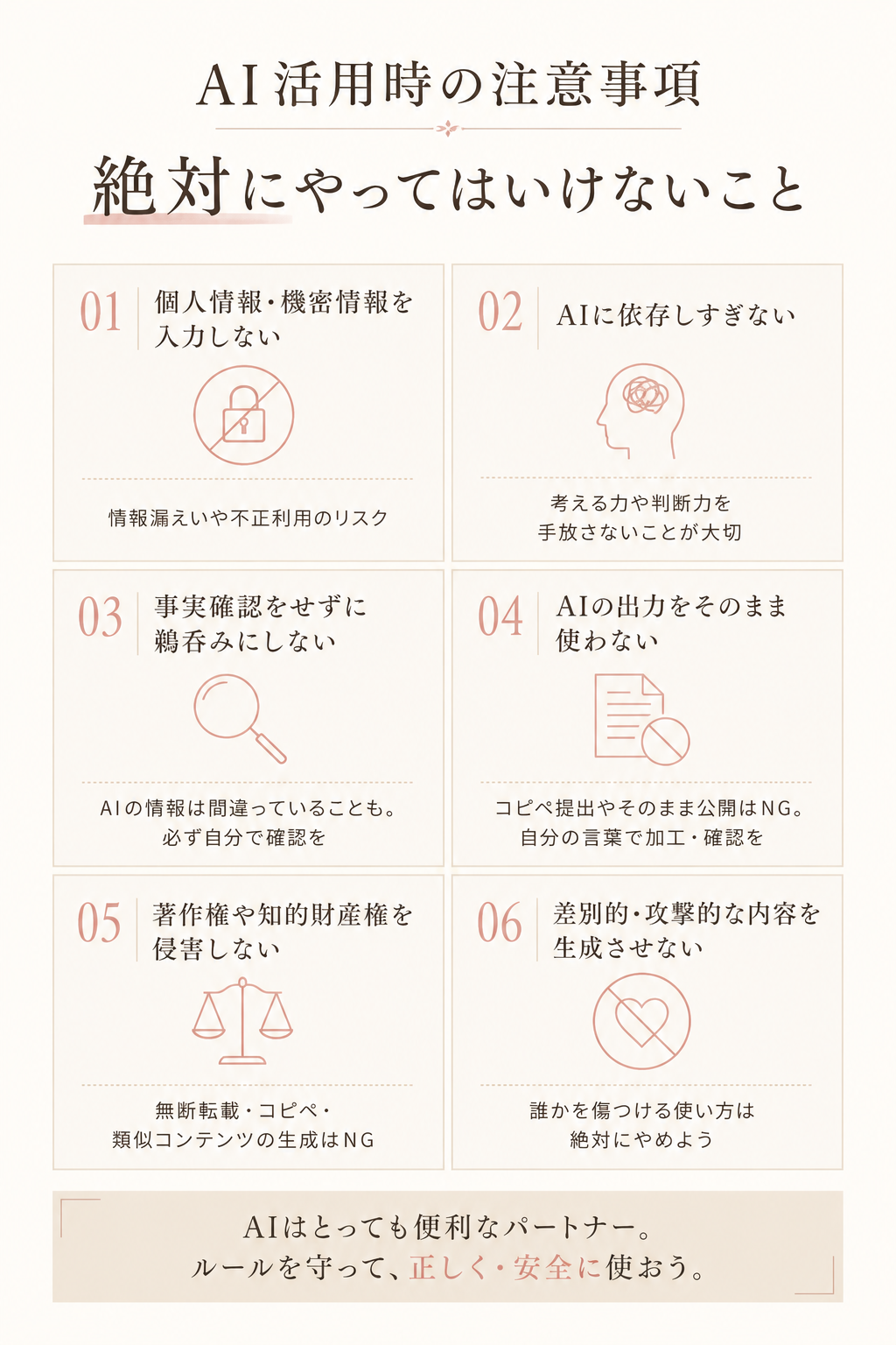 AI活用時の注意事項|絶対にやってはいけないこと